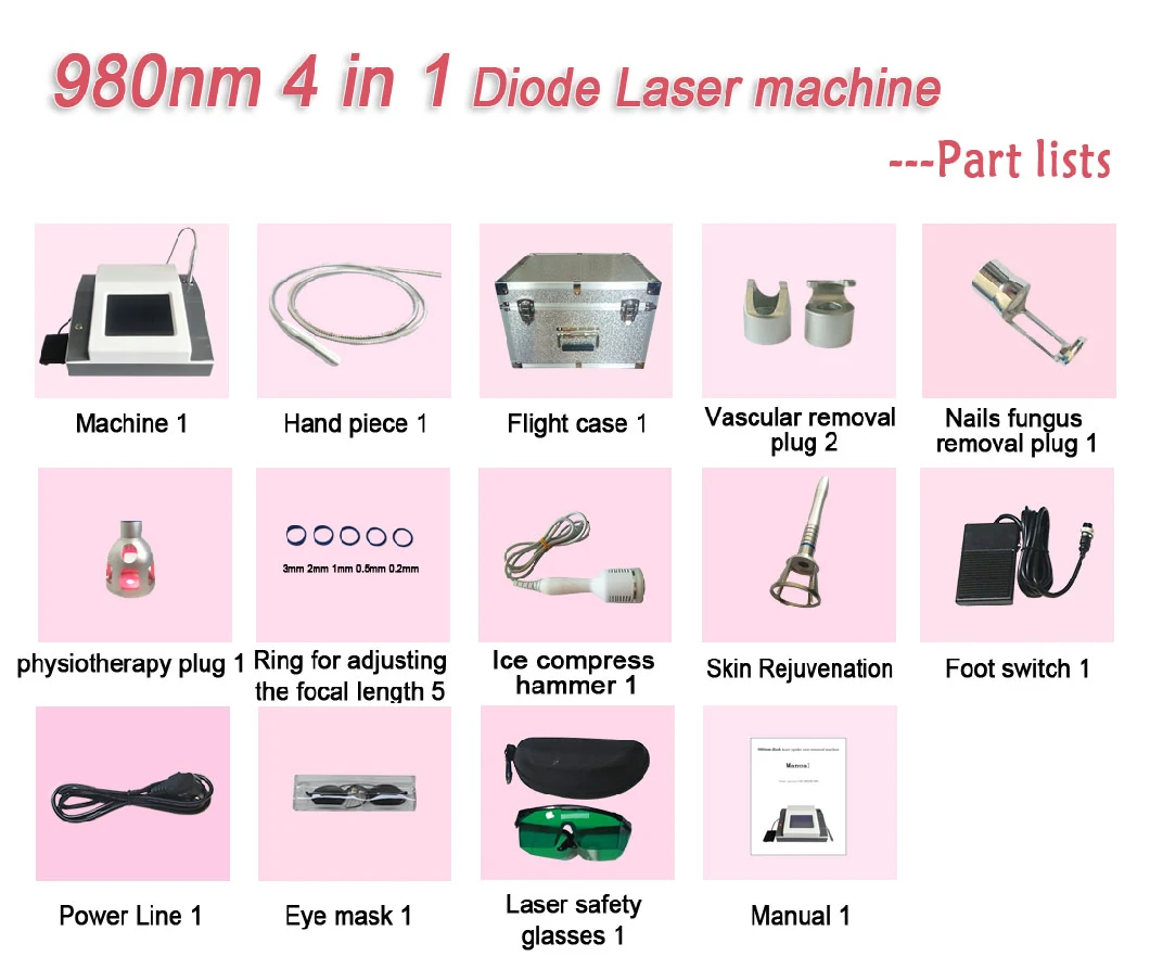 Weifang Laser Diodo 980 Vascular Diode Laser 980 Nm Laser Vascular Removal Machine