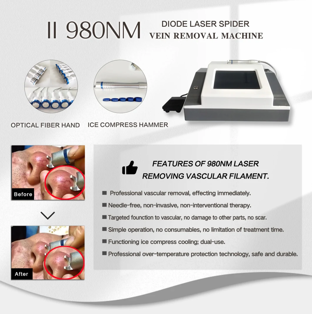 Newest Professional High Power Lce Hammer 980 Nm Diode Laser Physiotherapy Treatment Rbs Spider Vein Vascular Removal Machine Beauty Salon Equipment