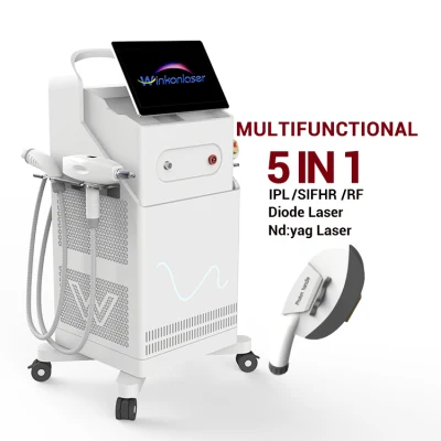 Multifunzione 5 in 1 IPL + ND: Laser YAG + Laser a diodi + RF IPL Depilazione Ringiovanimento della pelle Macchina per il trattamento della pigmentazione dell'acne Opzione Laser IPL